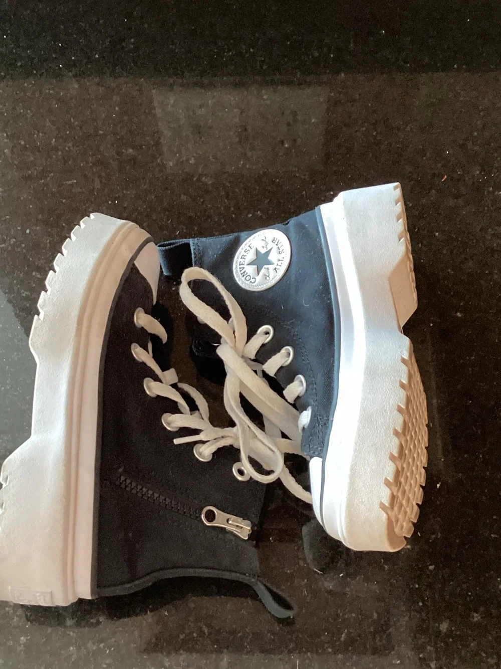 Converse Black Canvas High-Top Platform Sneakers with White Accents
